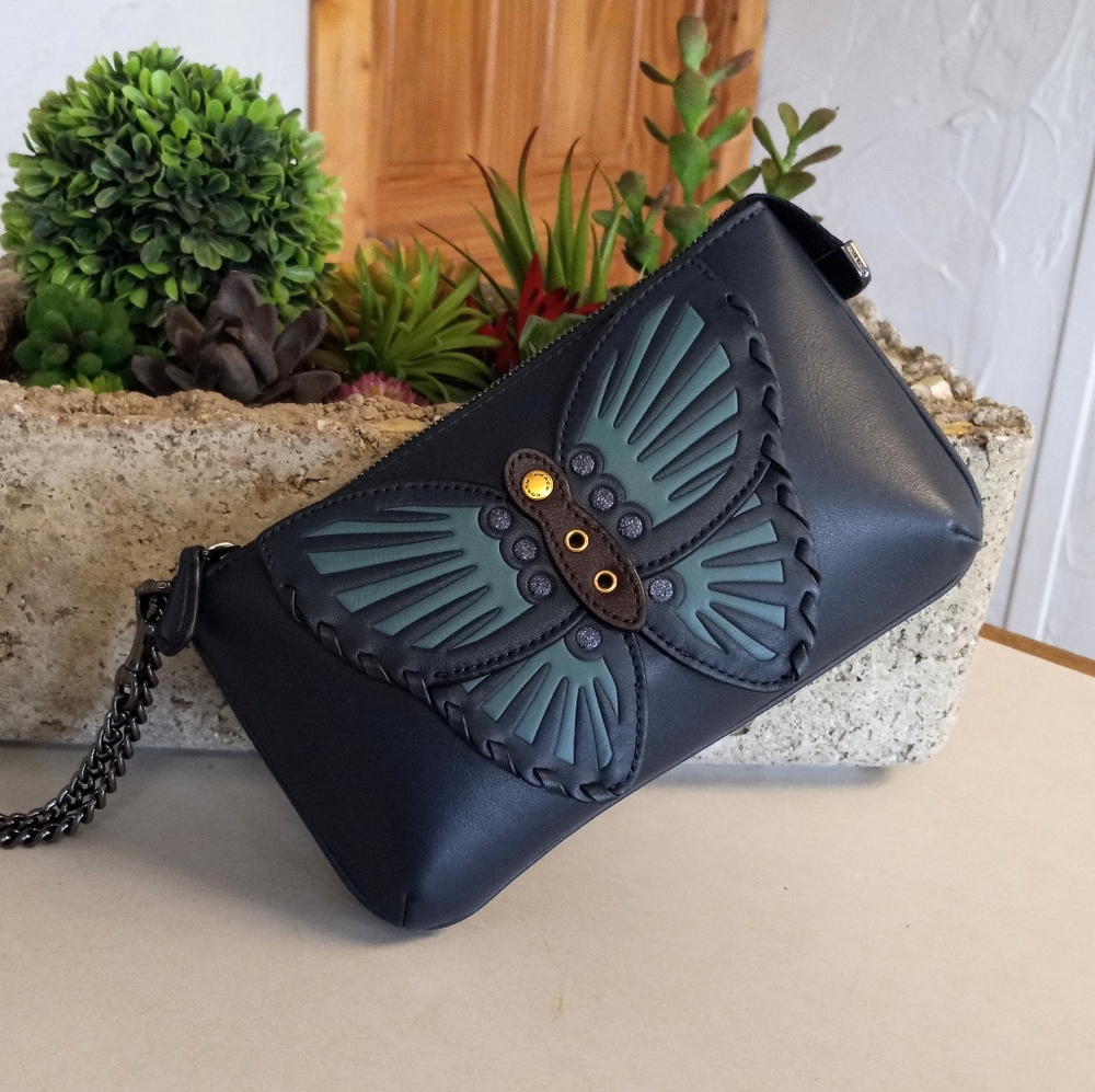 Coach Large Wristlet with Butterfly Applique Midnight